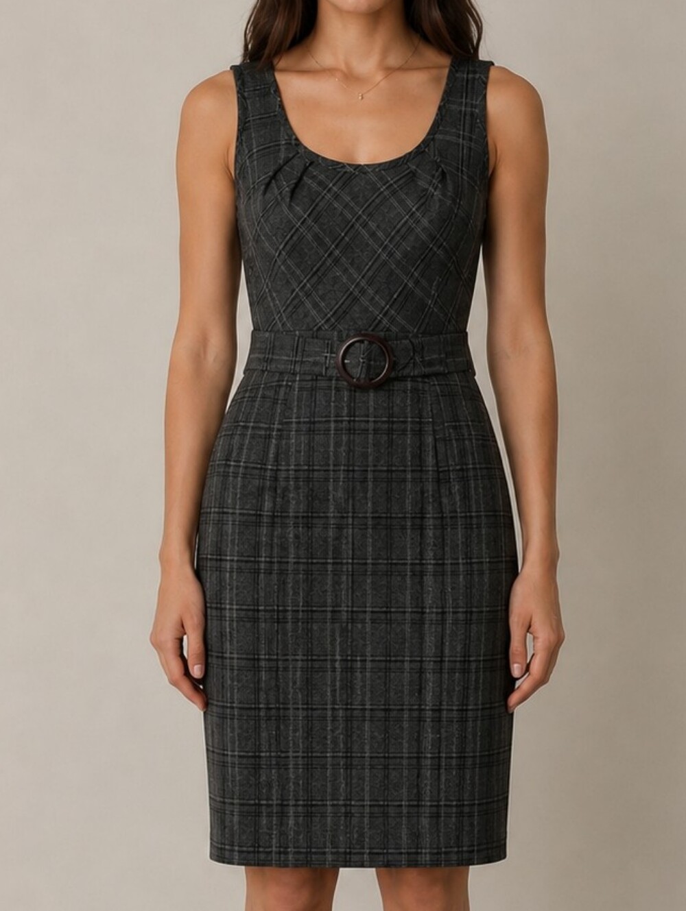 🇺🇸 Charlotte Russe Gray Plaid Belted Sheath Dress ✨ Size S